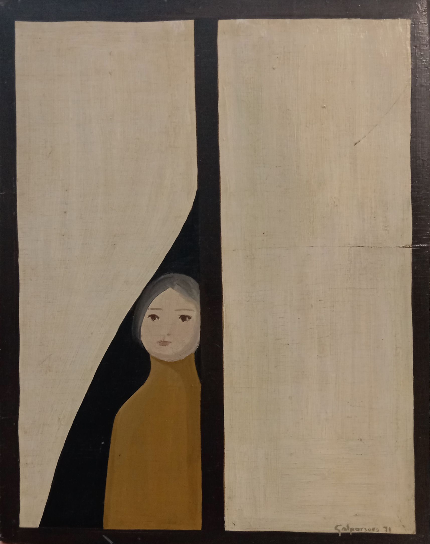 1971 La niña del visillo 29,2x22,7 Óleo sobre tabla